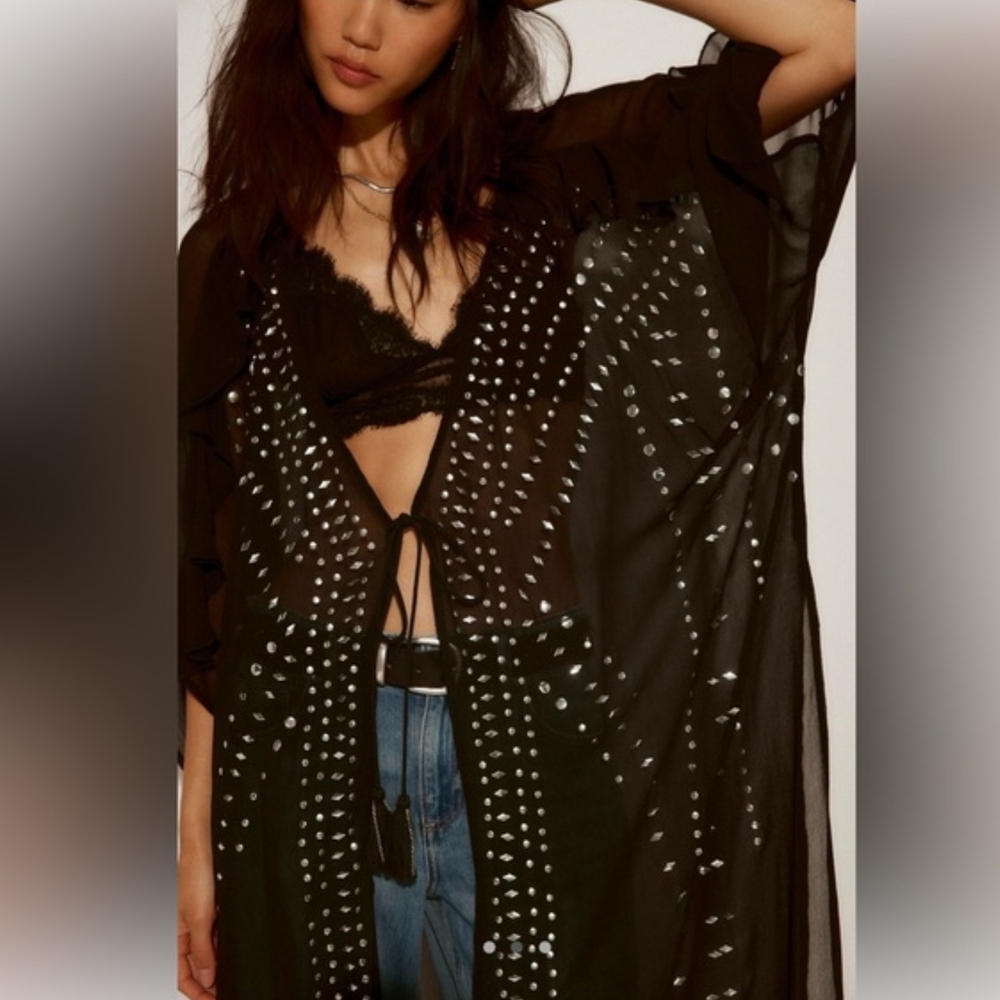 Free People | NWT | One Size | So Billie Black Studded Sheer Duster | MSRP $148